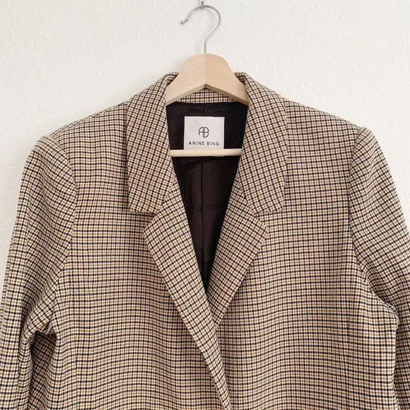 NEW Anine Bing Madeline Houndstooth Blazer In Yellow L - Picture 3 of 13